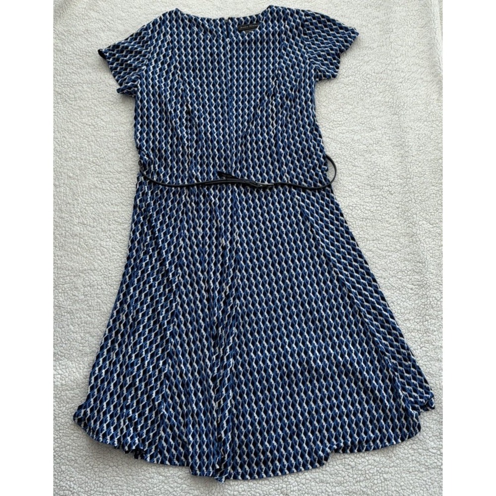 Jessica Howard Dress Blue Geometric Print Stretch Short Sleeve Midi Zip Size 16